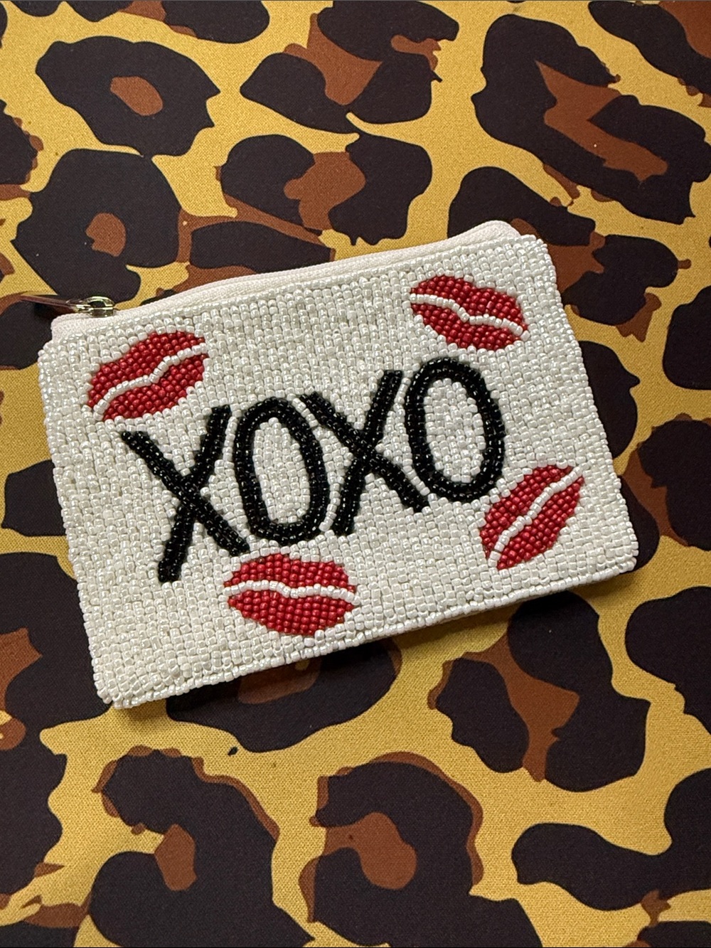 XOXO Beaded Zip Pouch